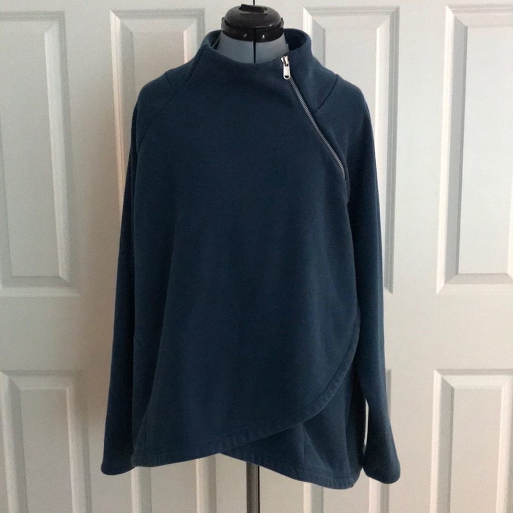 Athleta Karma Asymmetric Zip Shoulder Pullover Sweatshirt Sweater Teal Blue 2X